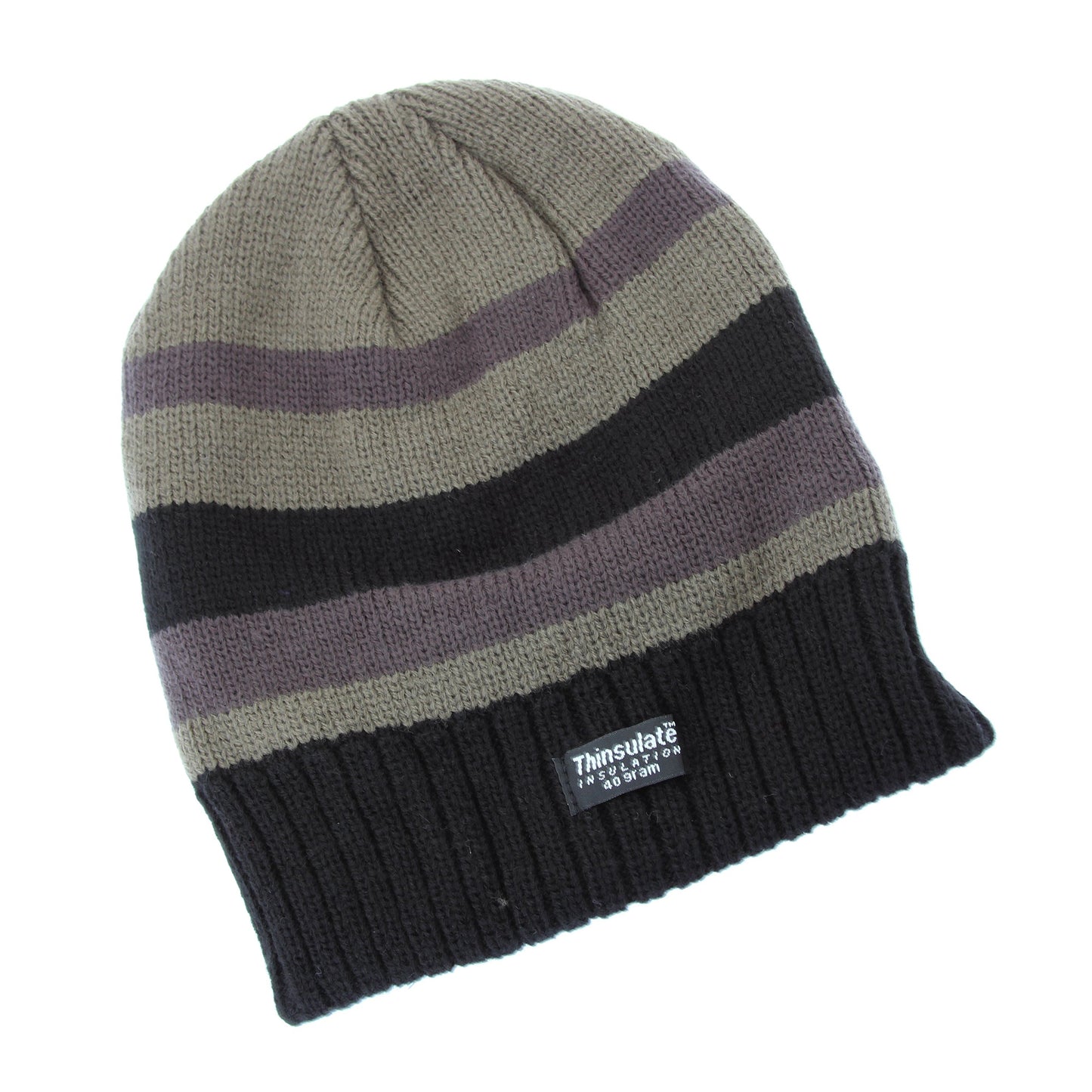 Green Stripe - Front - FLOSO Mens Striped Thermal Thinsulate Winter Hat (3M 40g)