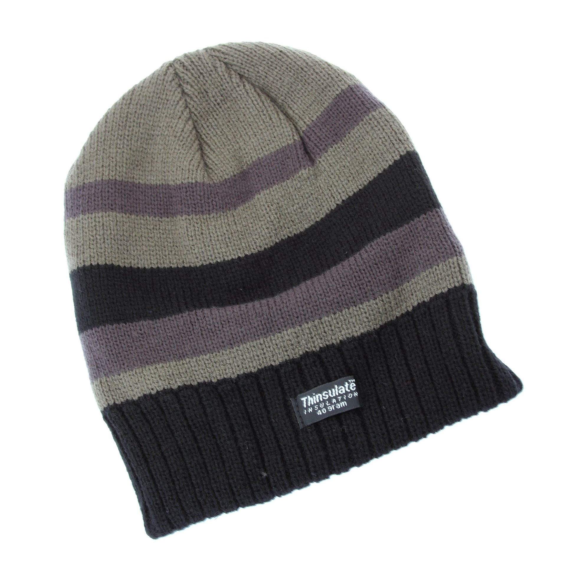 Green Stripe - Front - FLOSO Mens Striped Thermal Thinsulate Winter Hat (3M 40g)