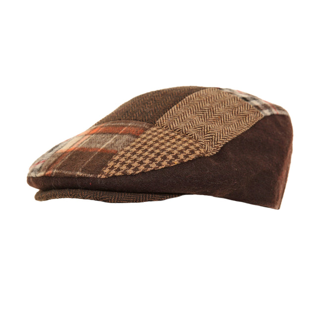 Brown - Front - Mens Patchwork Winter Flat Cap With Wool