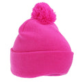 Pink - Back - FLOSO Childrens-Kids Knitted Hi Vis Winter Bobble Hat