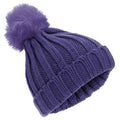 Navy - Front - Childrens Girls Rockjock Cable Knit Faux Fur Pom Pom Winter Beanie Hat