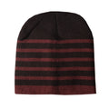 Grey-Maroon - Front - Mens Striped Beanie