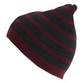 Grey-Maroon - Front - Mens Striped Beanie