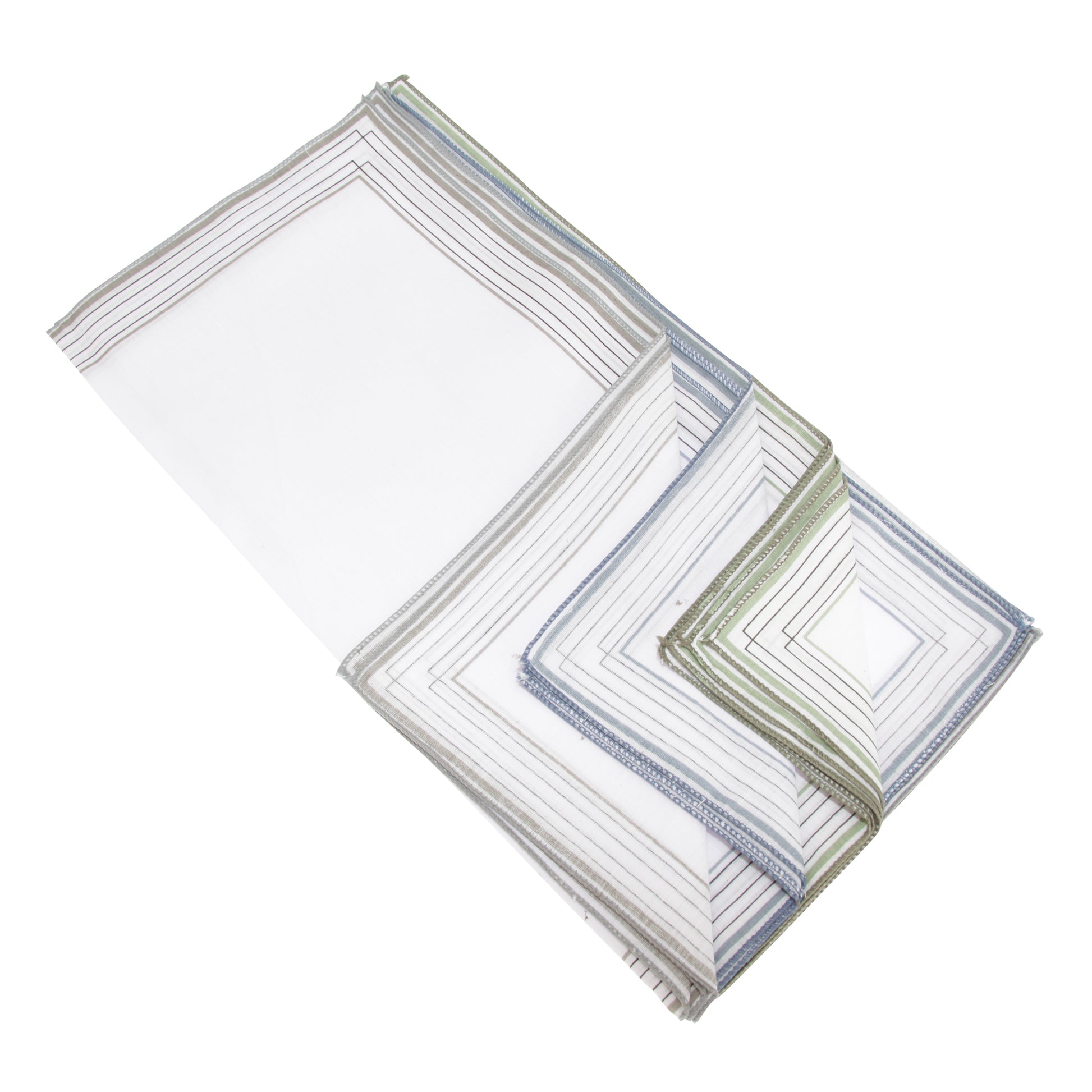 Green-Grey-Blue - Front - Mens Cotton Rich Stripe Border Handkerchiefs (Pack Of 10)