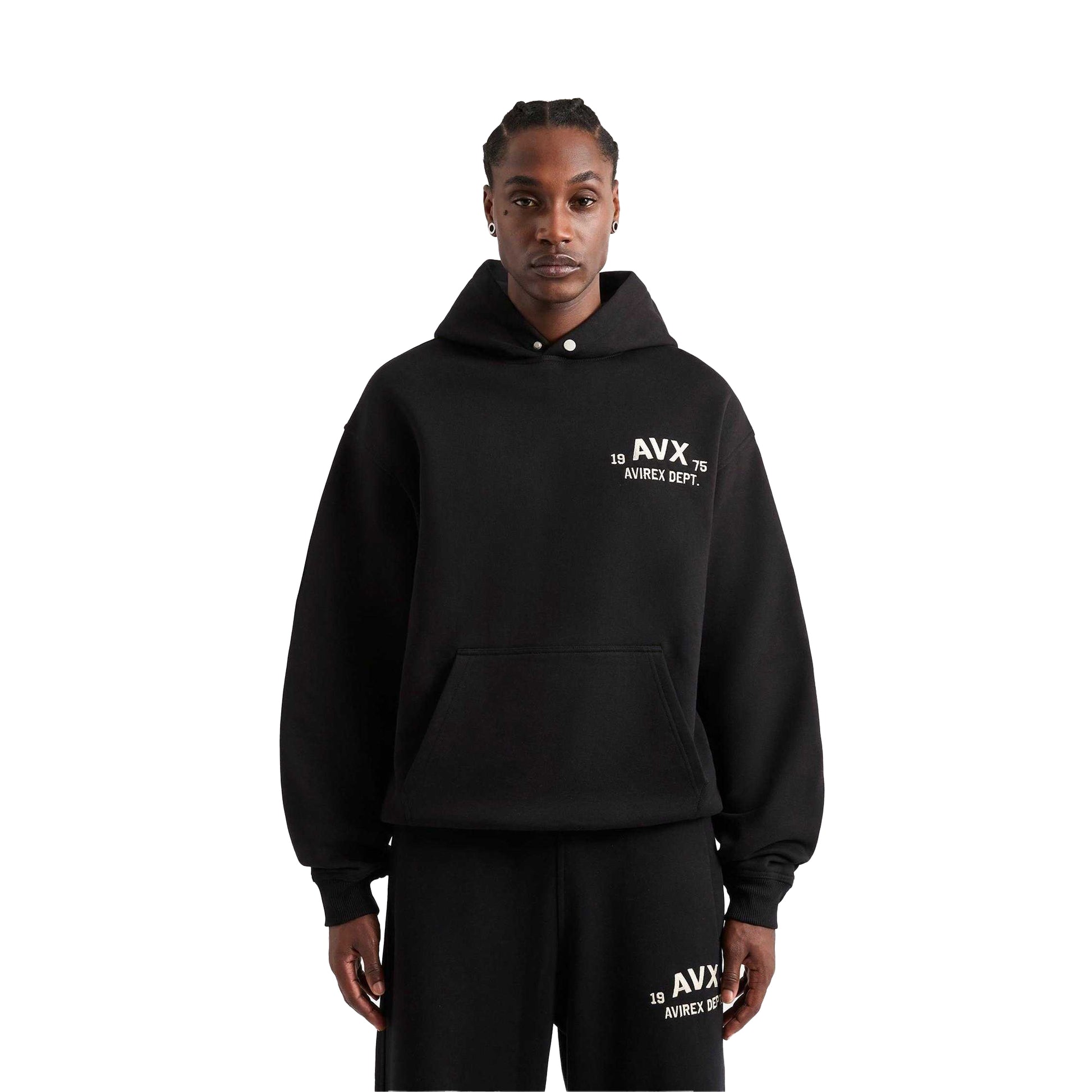 Black - Front - AVX Mens Corp Back Print Hoodie