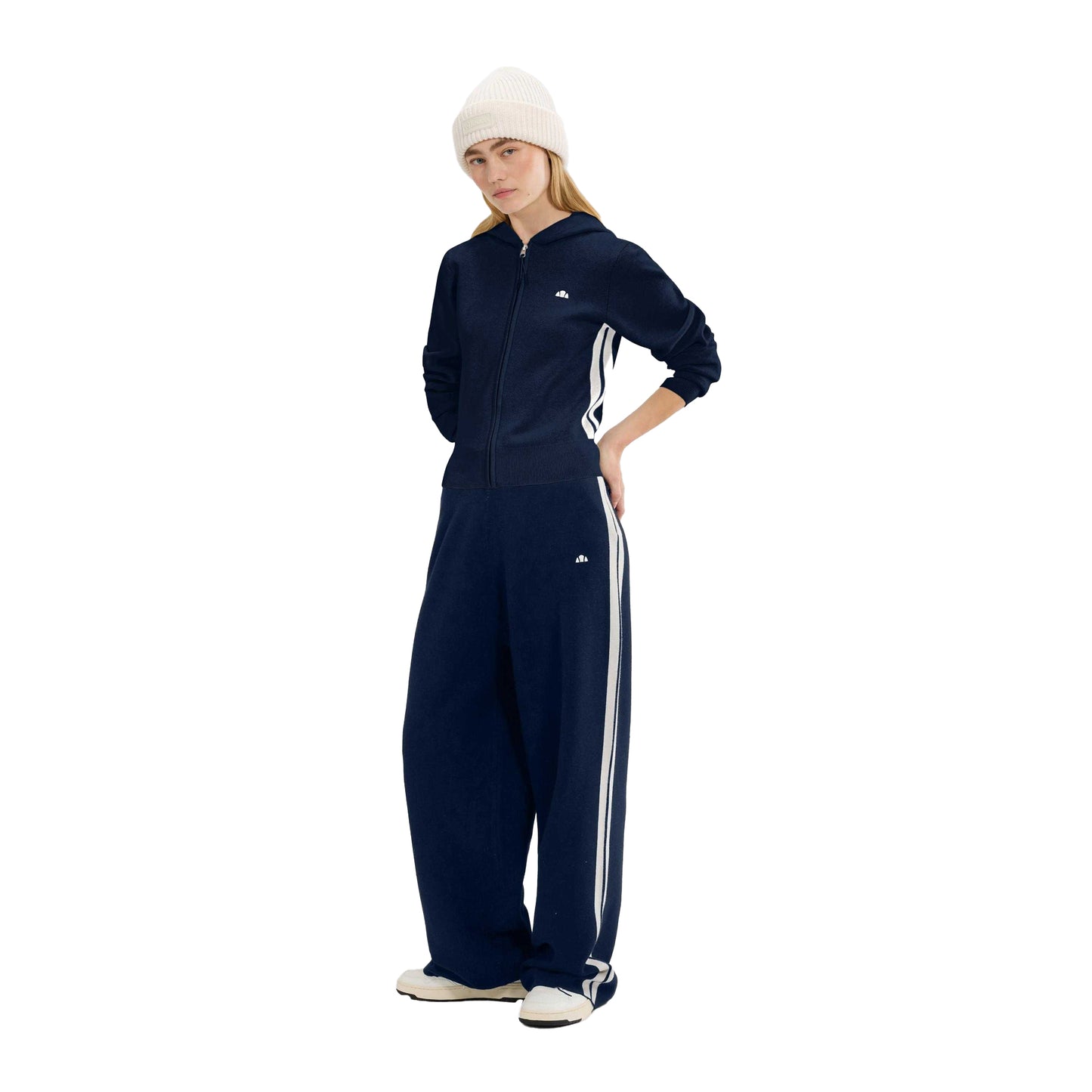 Navy - Pack Shot - Ellesse Womens-Ladies Laneisa Knitted Full Zip Hoodie