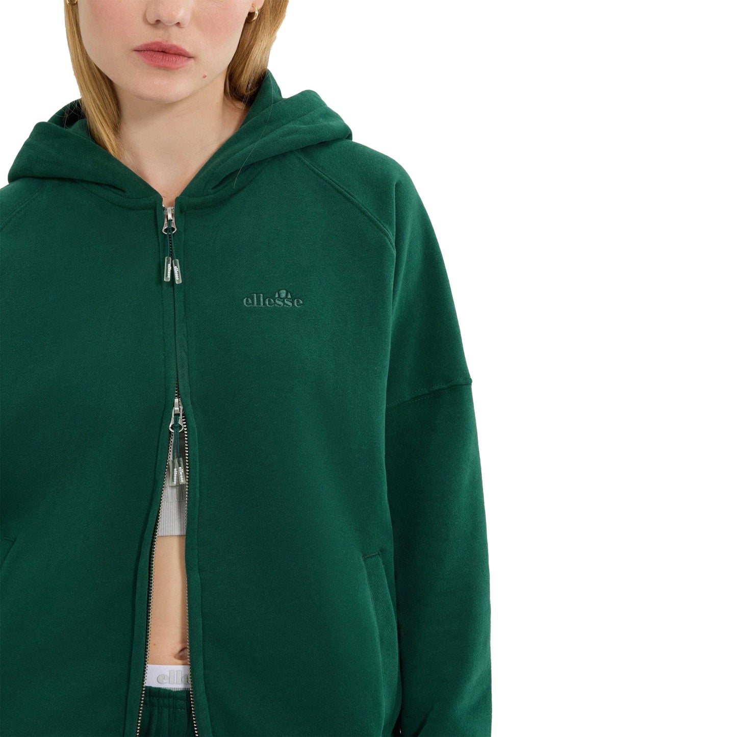 Dark Green - Side - Ellesse Womens-Ladies Pianella Full Zip Hoodie