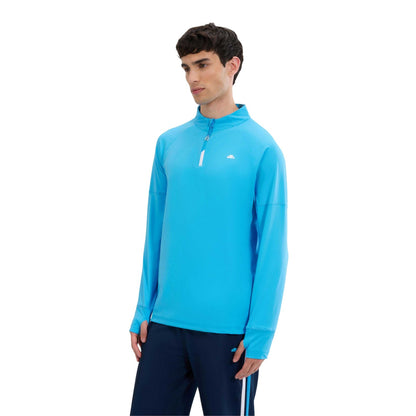 Blue - Side - Ellesse Mens Musica Quarter Zip Long-Sleeved T-Shirt