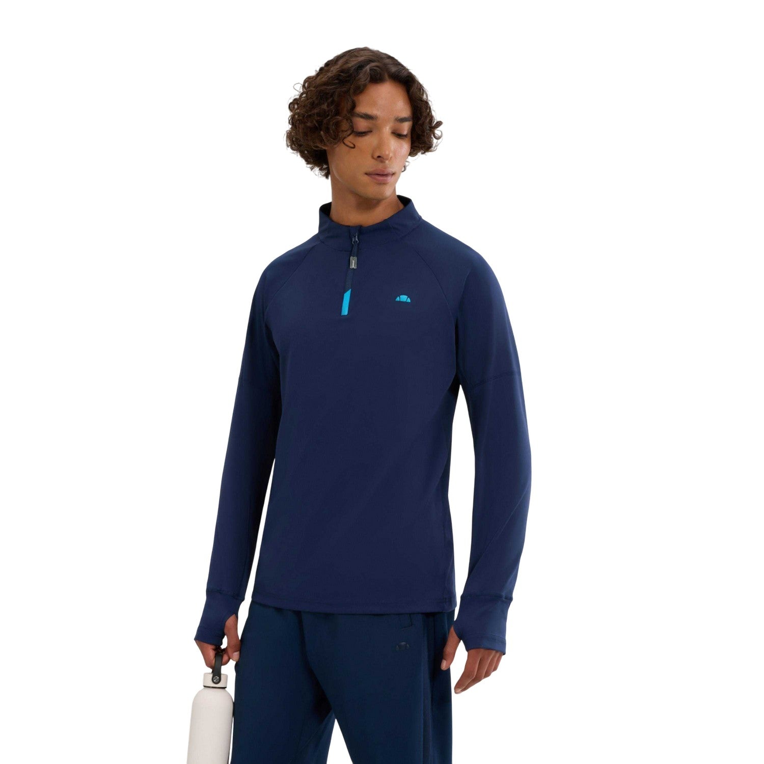 Navy - Side - Ellesse Mens Musica Quarter Zip Long-Sleeved T-Shirt