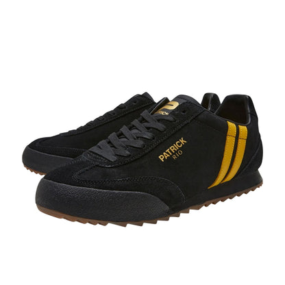 Black-Yellow - Front - Patrick Mens Rio Suede Trainers