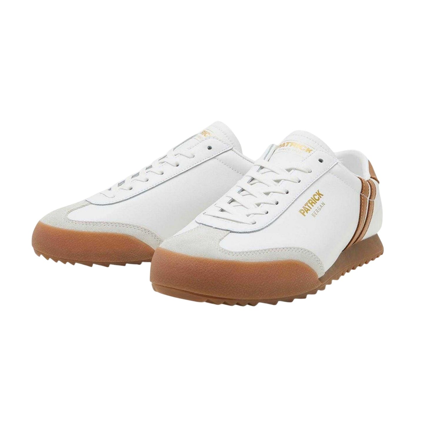 White-Tan - Front - Patrick Mens Bergan Leather Trainers