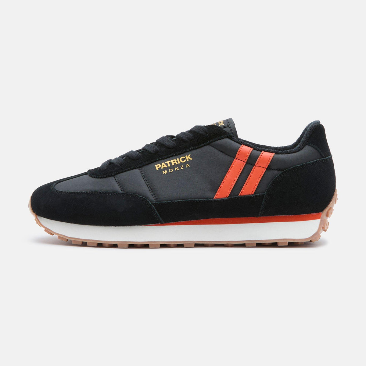 Black-Orange - Front - Patrick Mens Monza Suede Trainers
