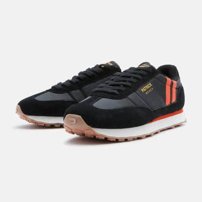 Black-Orange - Back - Patrick Mens Monza Suede Trainers