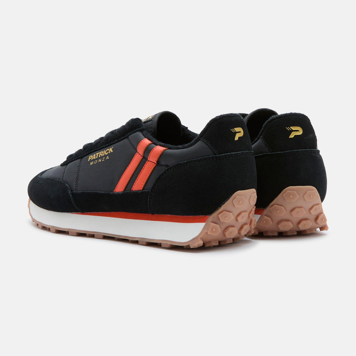 Black-Orange - Side - Patrick Mens Monza Suede Trainers
