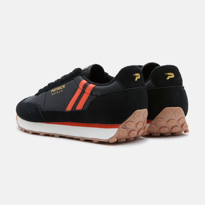 Black-Orange - Side - Patrick Mens Monza Suede Trainers