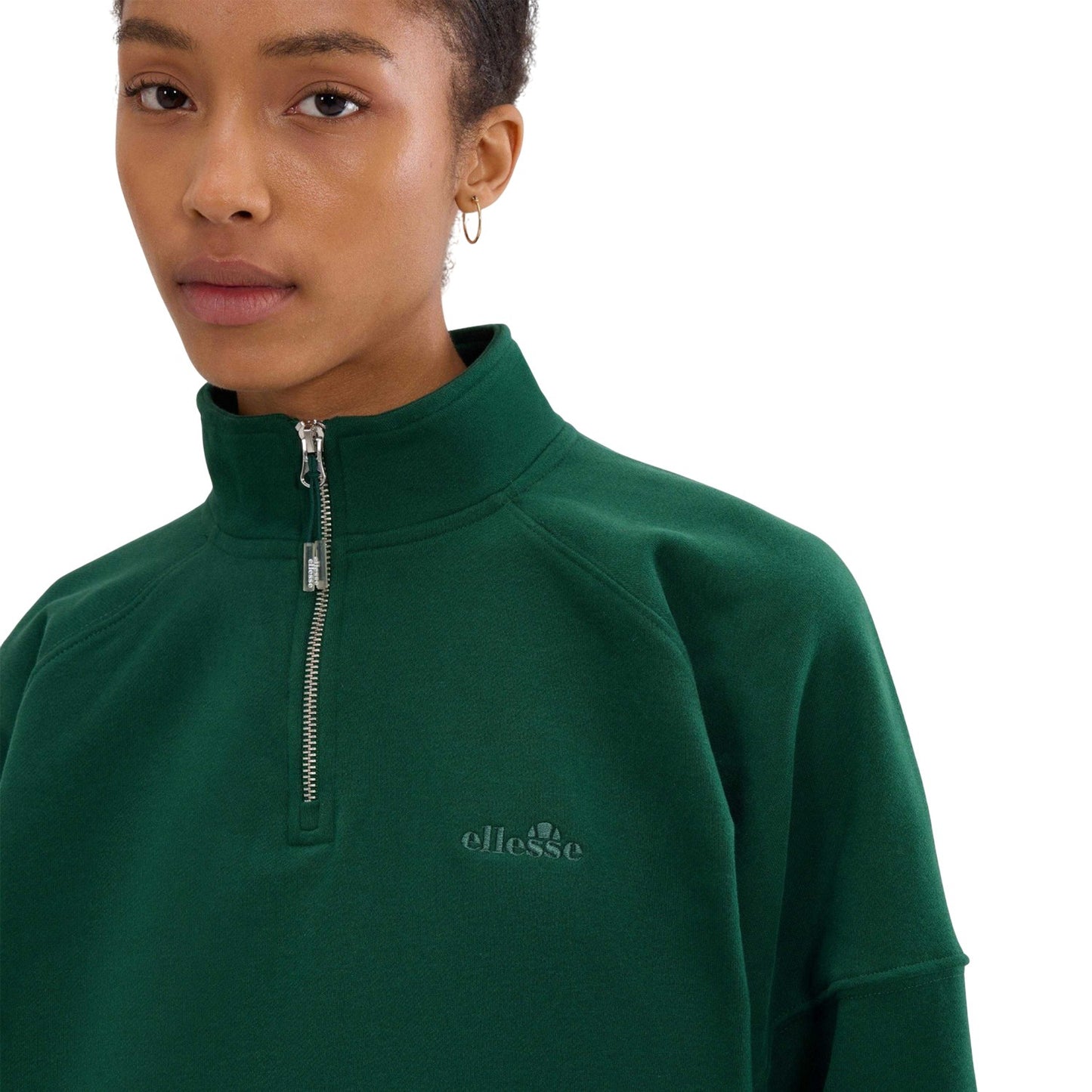 Dark Green - Side - Ellesse Womens-Ladies Carrera Quarter Zip Sweatshirt