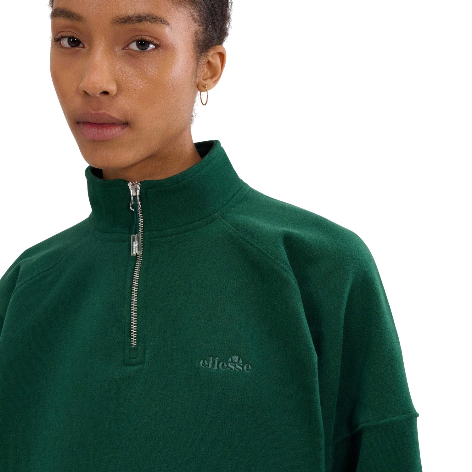 Dark Green - Side - Ellesse Womens-Ladies Carrera Quarter Zip Sweatshirt