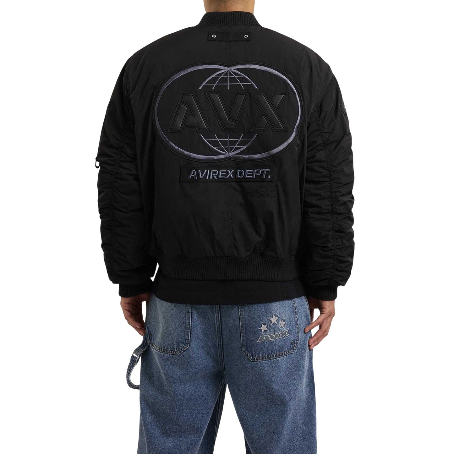 Black - Back - AVX Mens MA1 Bomber Jacket