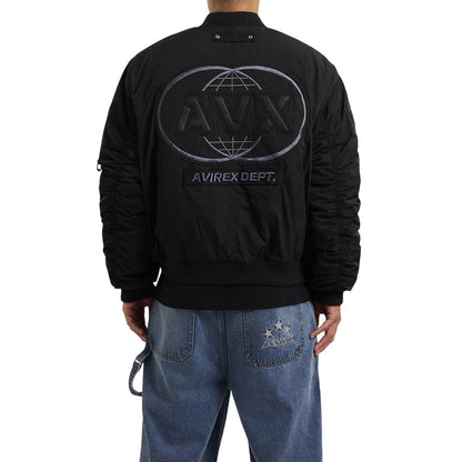 Black - Back - AVX Mens MA1 Bomber Jacket
