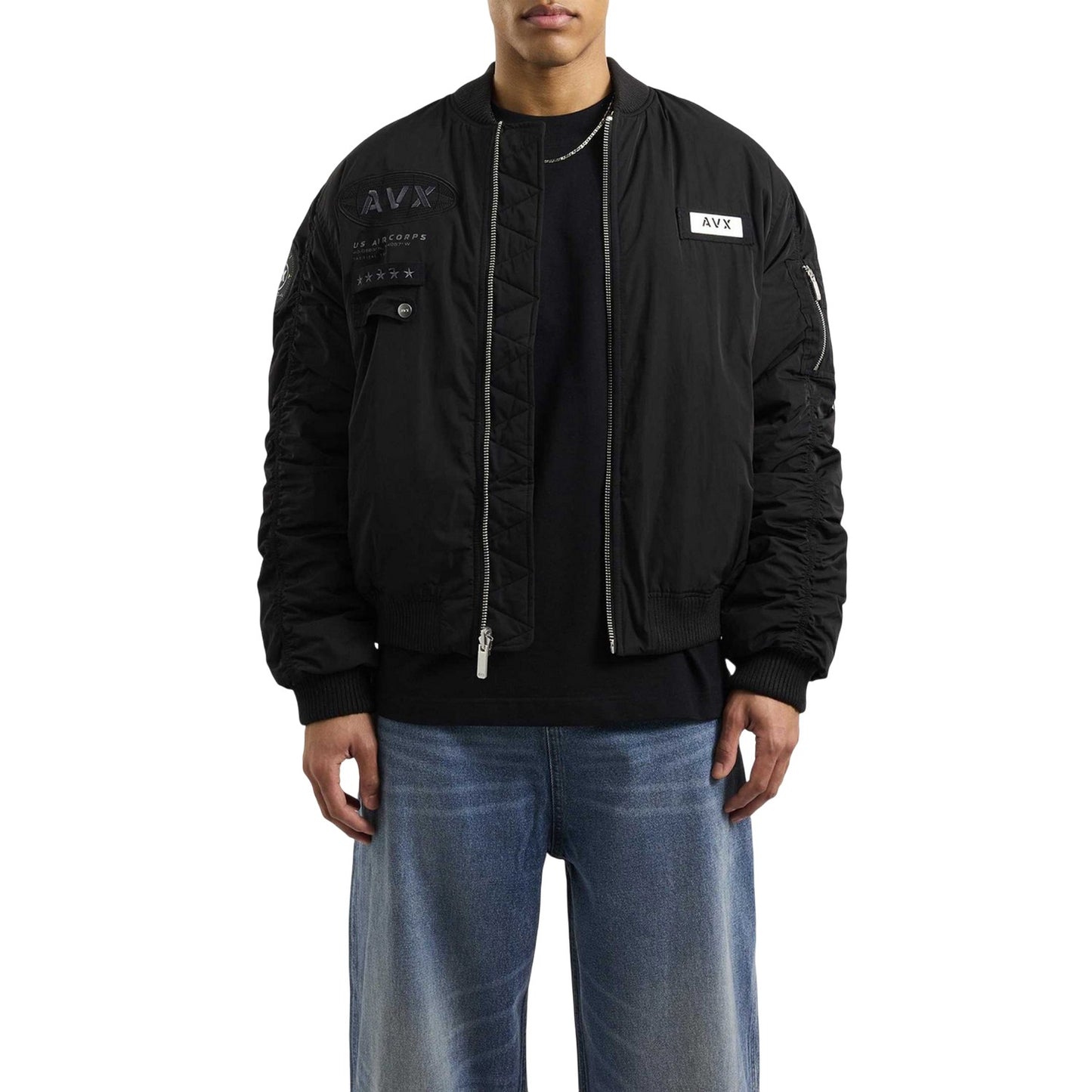 Black - Front - AVX Mens MA1 Bomber Jacket
