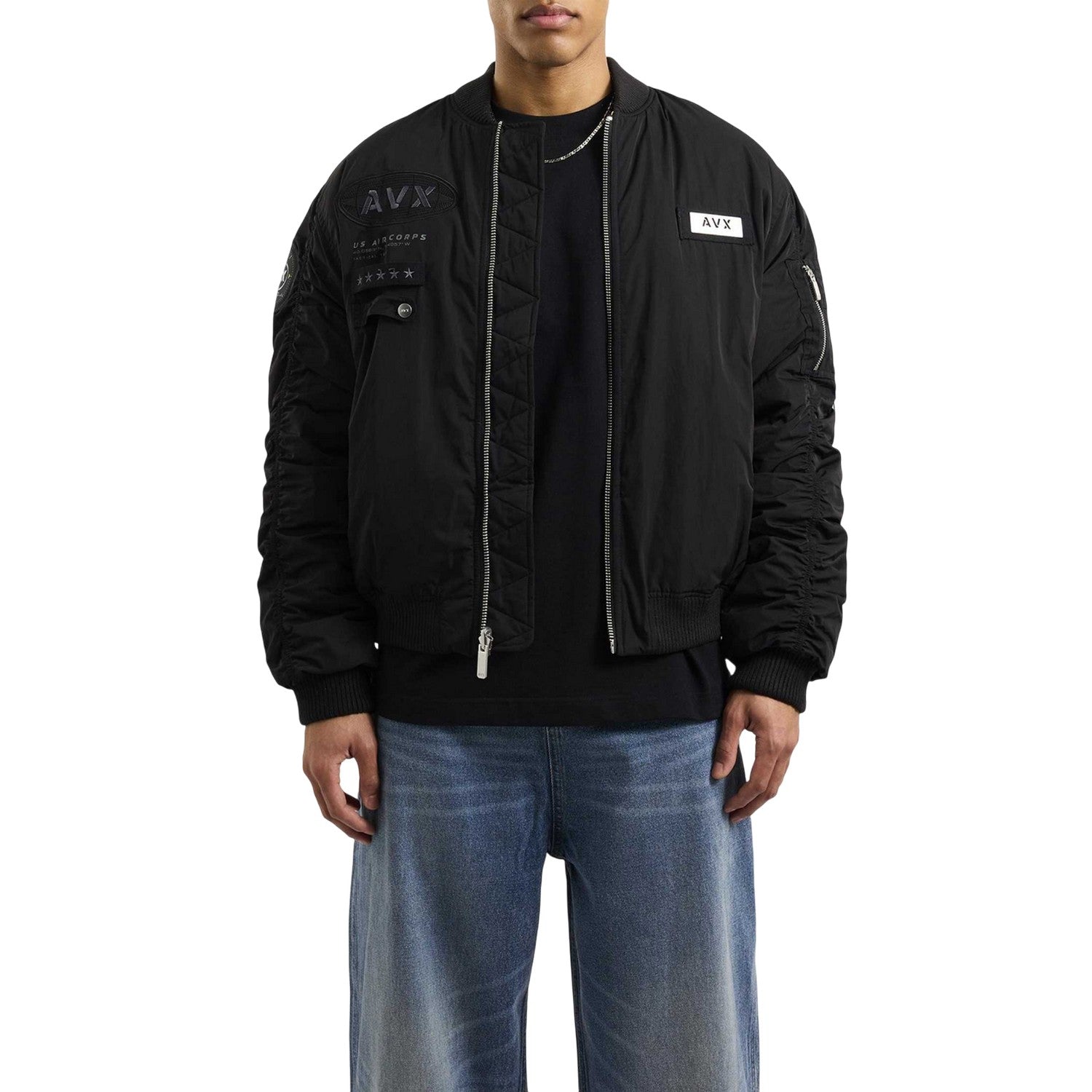 Black - Front - AVX Mens MA1 Bomber Jacket