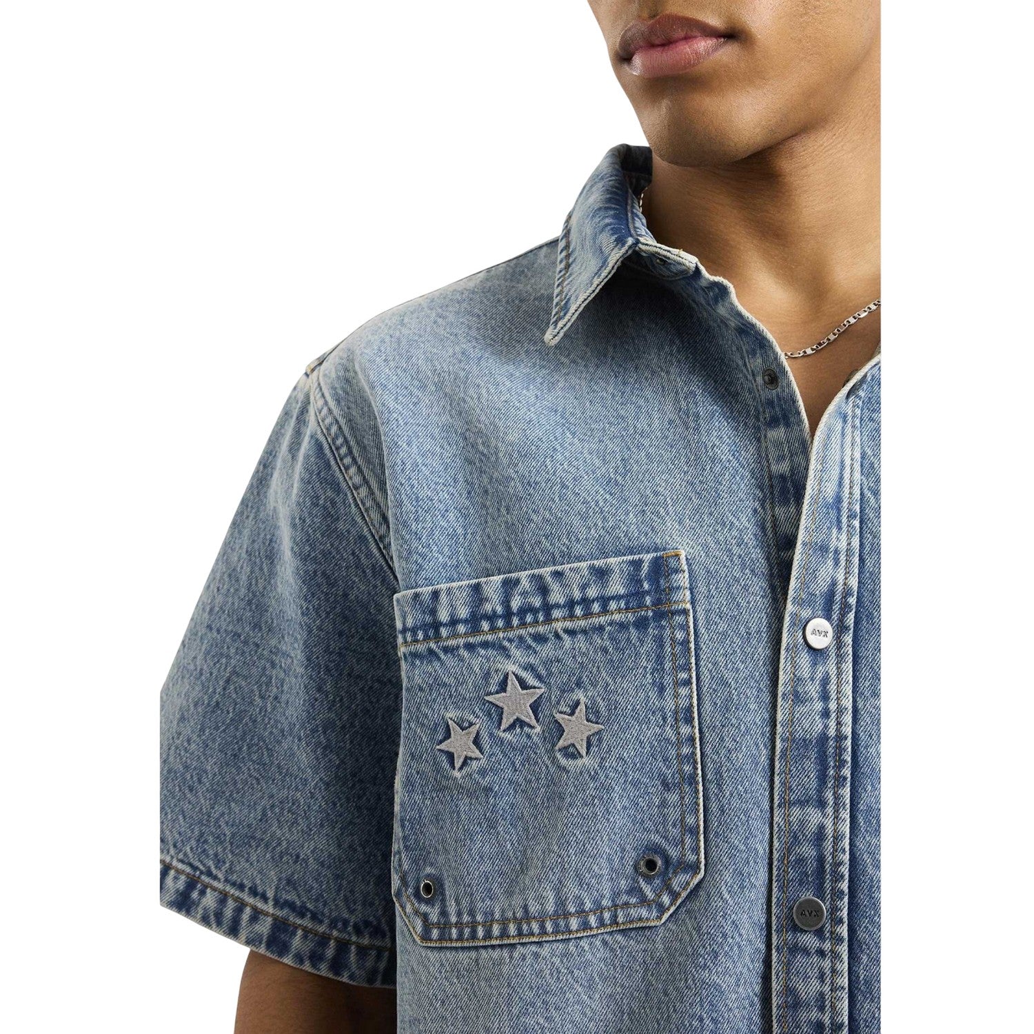 Mid Denim - Side - AVX Mens Cruise Denim Shirt