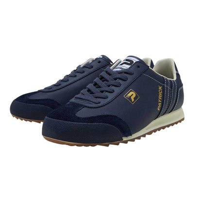 Navy-Off White - Front - Patrick Mens Liverpool Leather Trainers