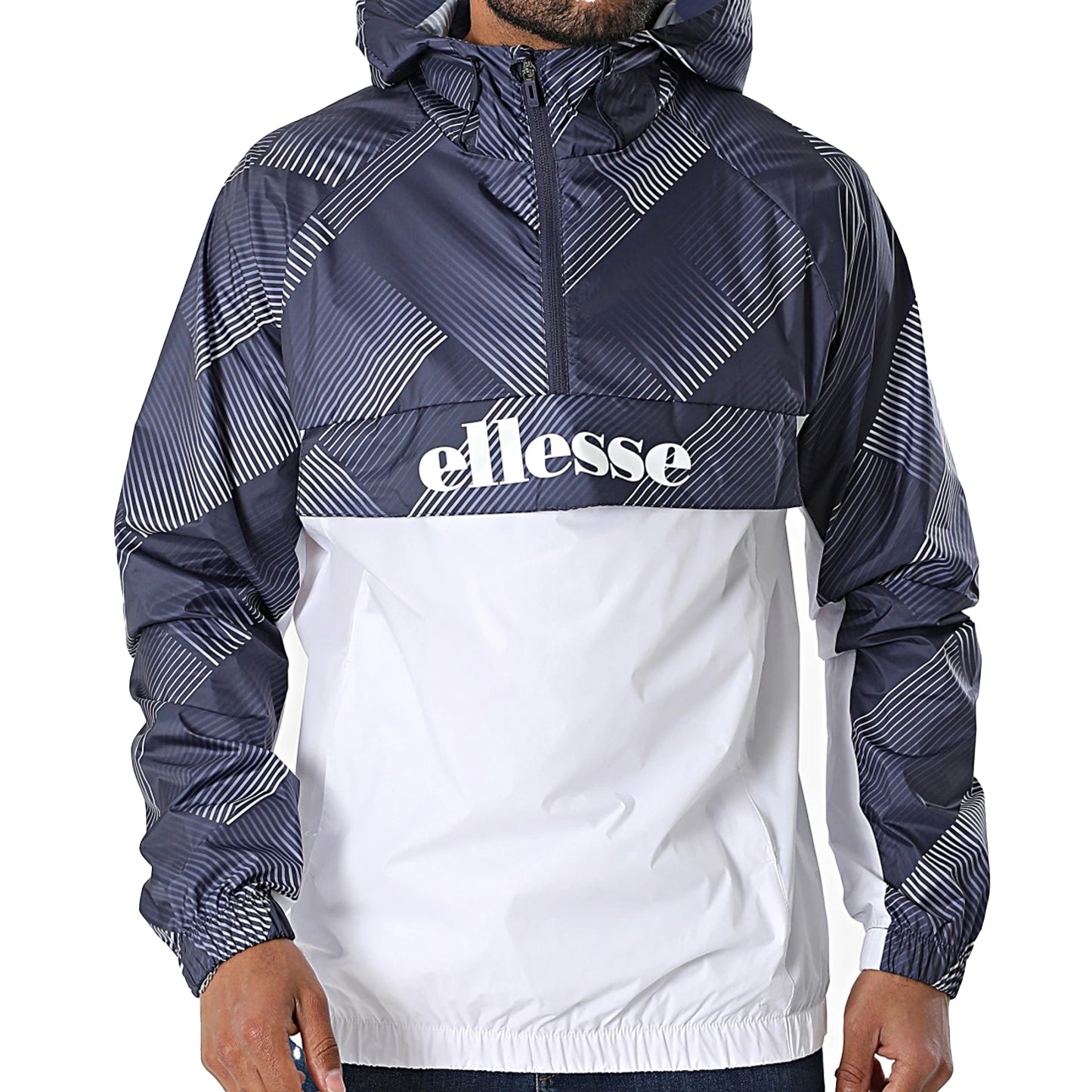 Navy-White - Side - Ellesse Mens Fiorisa Windrunner Jacket