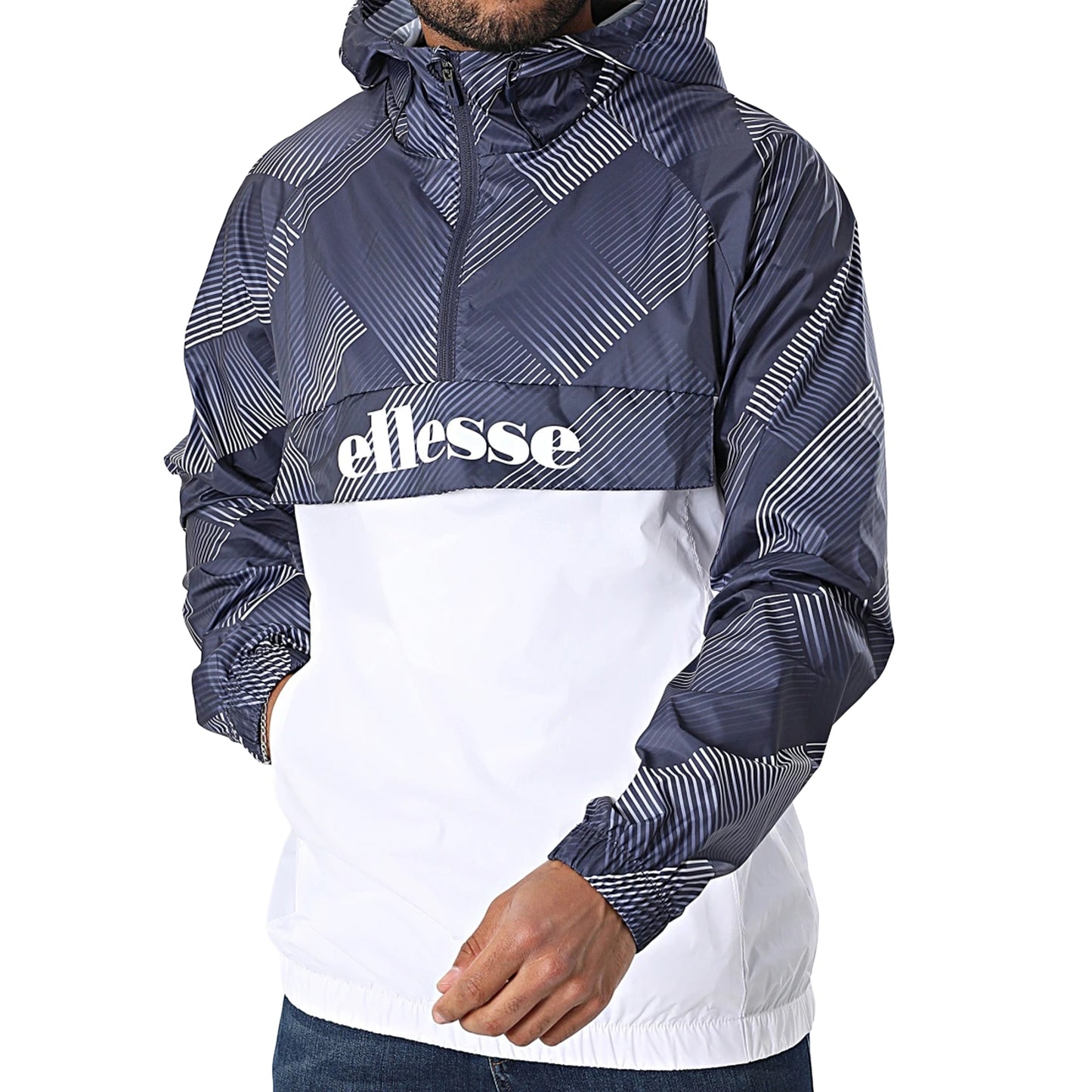 Navy-White - Lifestyle - Ellesse Mens Fiorisa Windrunner Jacket
