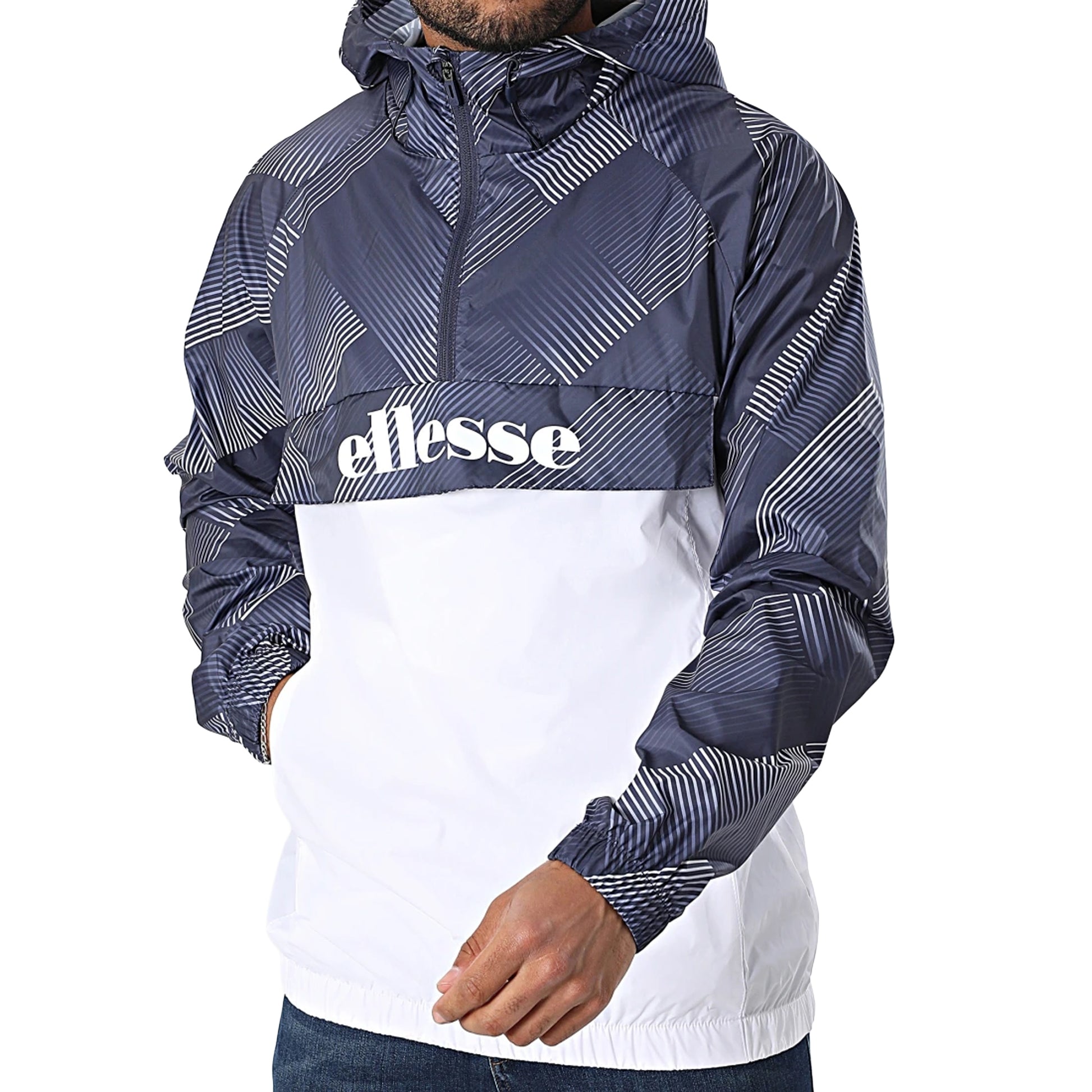 Navy-White - Lifestyle - Ellesse Mens Fiorisa Windrunner Jacket
