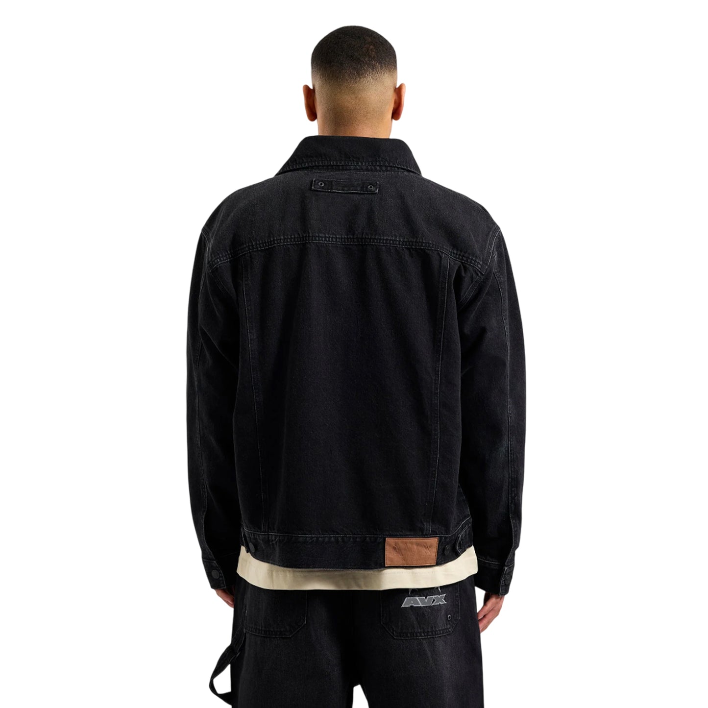 Black Denim - Back - AVX Mens Edwards Leather Patch Denim Jacket