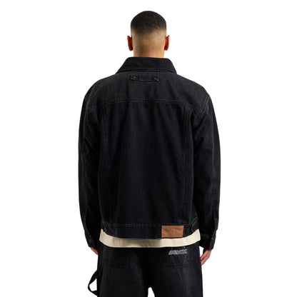 Black Denim - Back - AVX Mens Edwards Leather Patch Denim Jacket