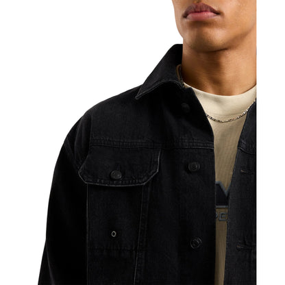 Black Denim - Side - AVX Mens Edwards Leather Patch Denim Jacket