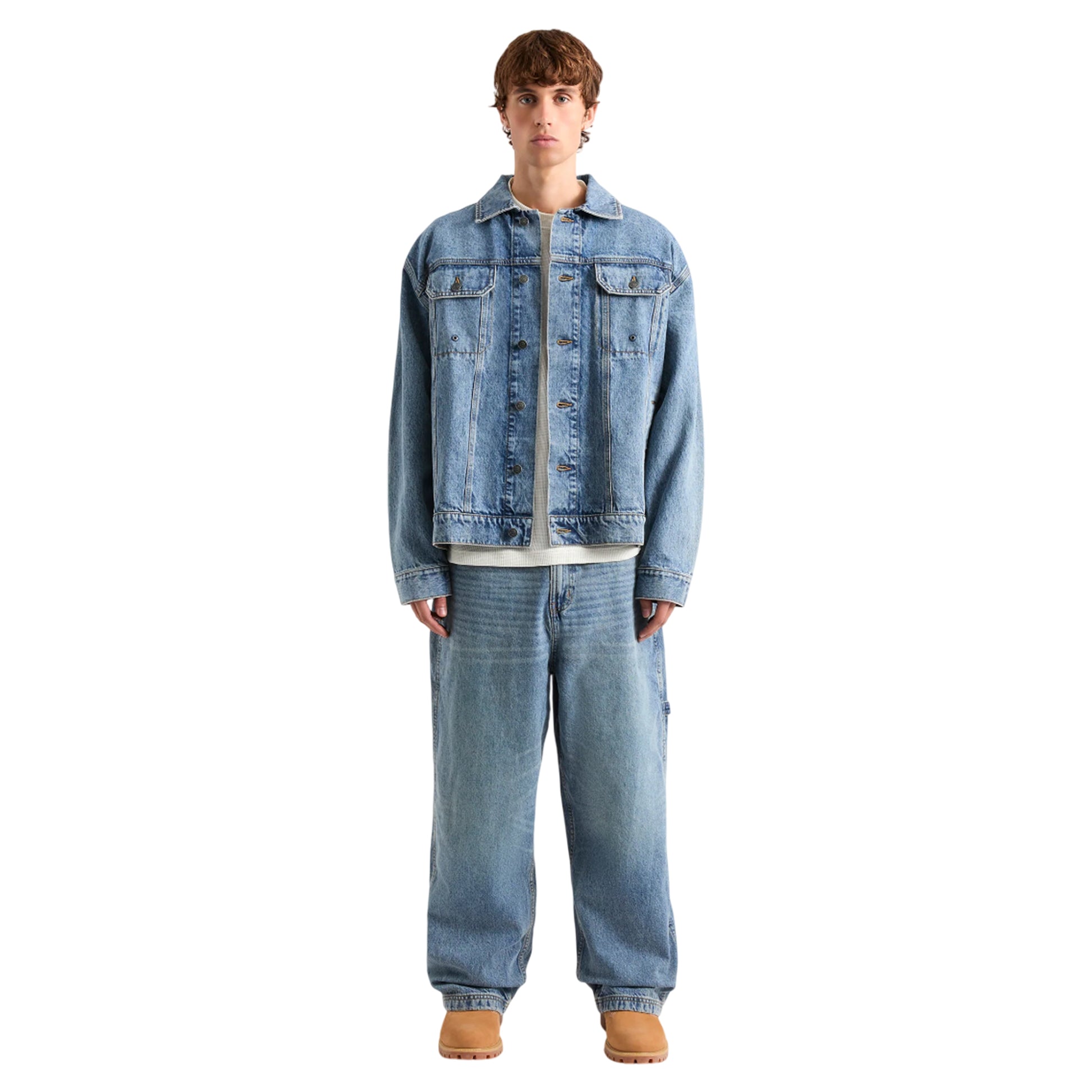 Mid Denim - Lifestyle - AVX Mens Edwards Leather Patch Denim Jacket