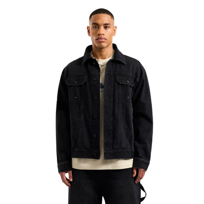 Black Denim - Front - AVX Mens Edwards Leather Patch Denim Jacket
