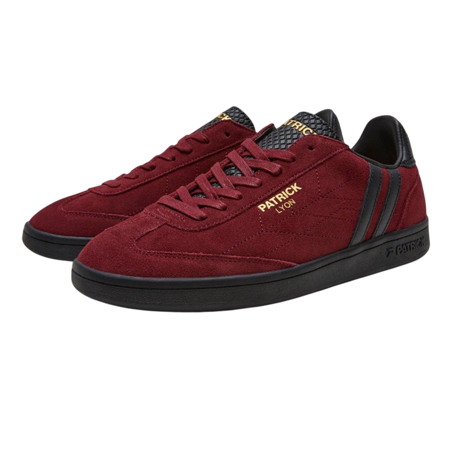 Burgundy-Black - Front - Patrick Mens Lyon Suede Cupsole Trainers