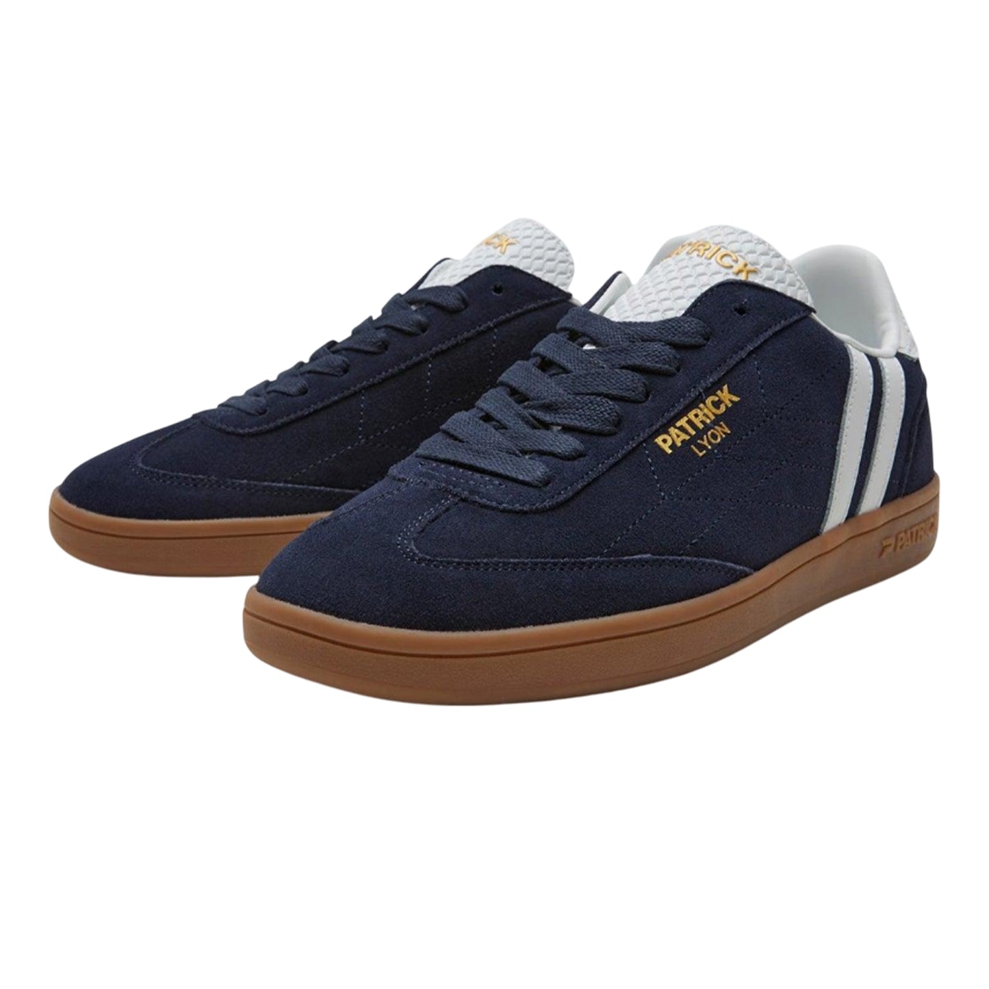 Navy-White-Gum - Front - Patrick Mens Lyon Suede Cupsole Trainers