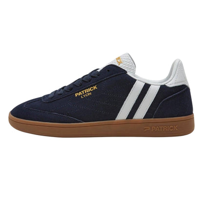 Navy-White-Gum - Side - Patrick Mens Lyon Suede Cupsole Trainers