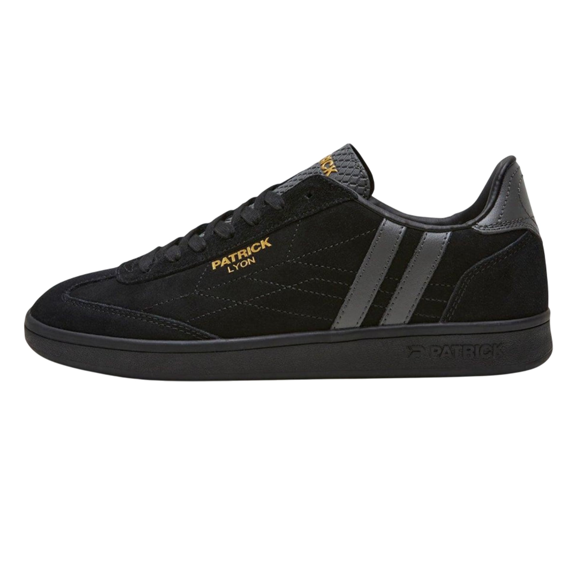 Black-Charcoal - Side - Patrick Mens Lyon Suede Cupsole Trainers