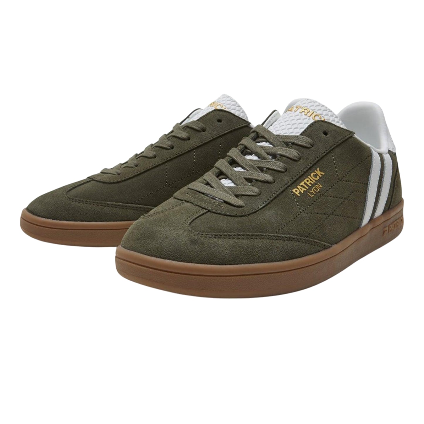 Olive-Gum - Back - Patrick Mens Lyon Suede Cupsole Trainers