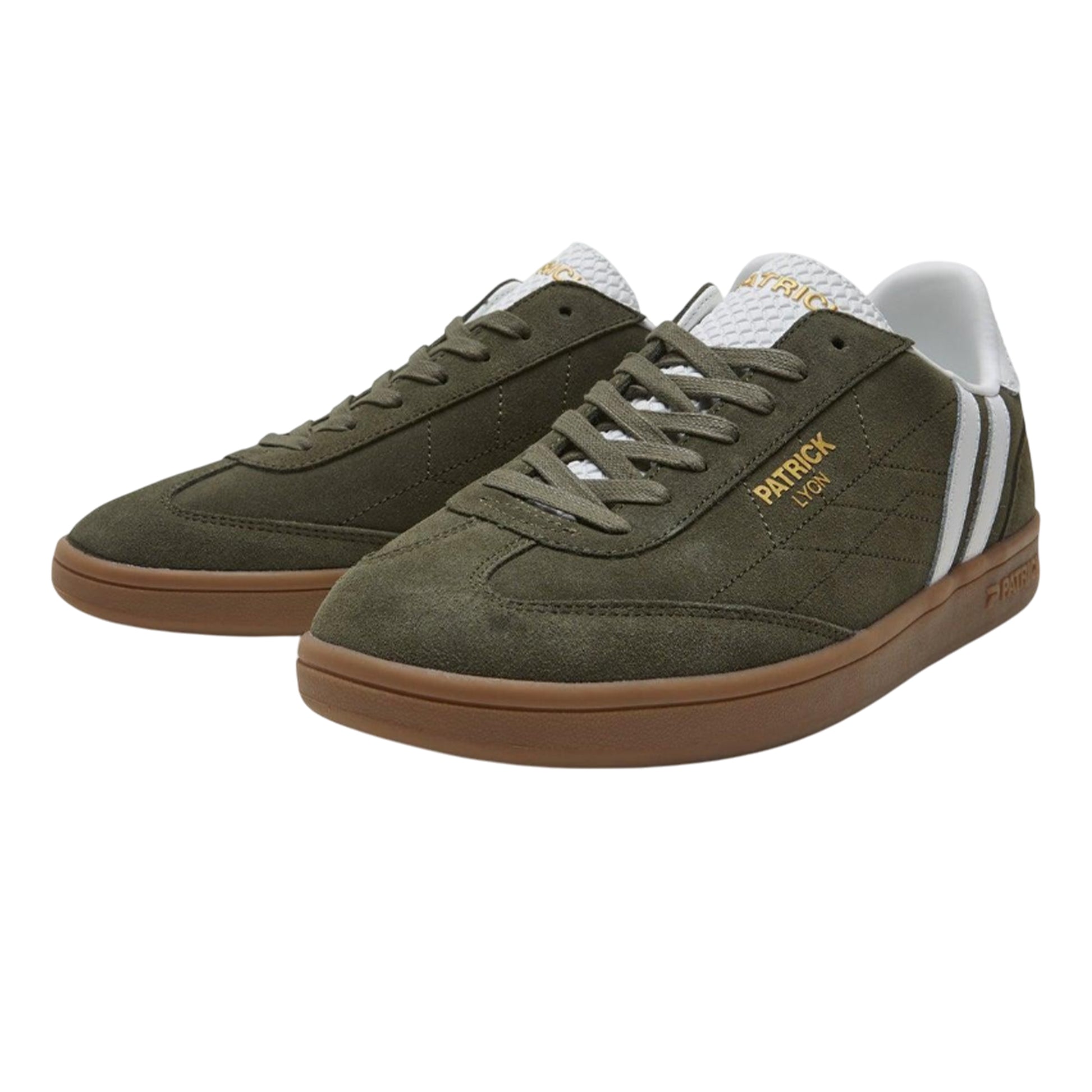 Olive-Gum - Back - Patrick Mens Lyon Suede Cupsole Trainers