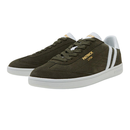 Olive-White - Front - Patrick Mens Lyon Suede Cupsole Trainers