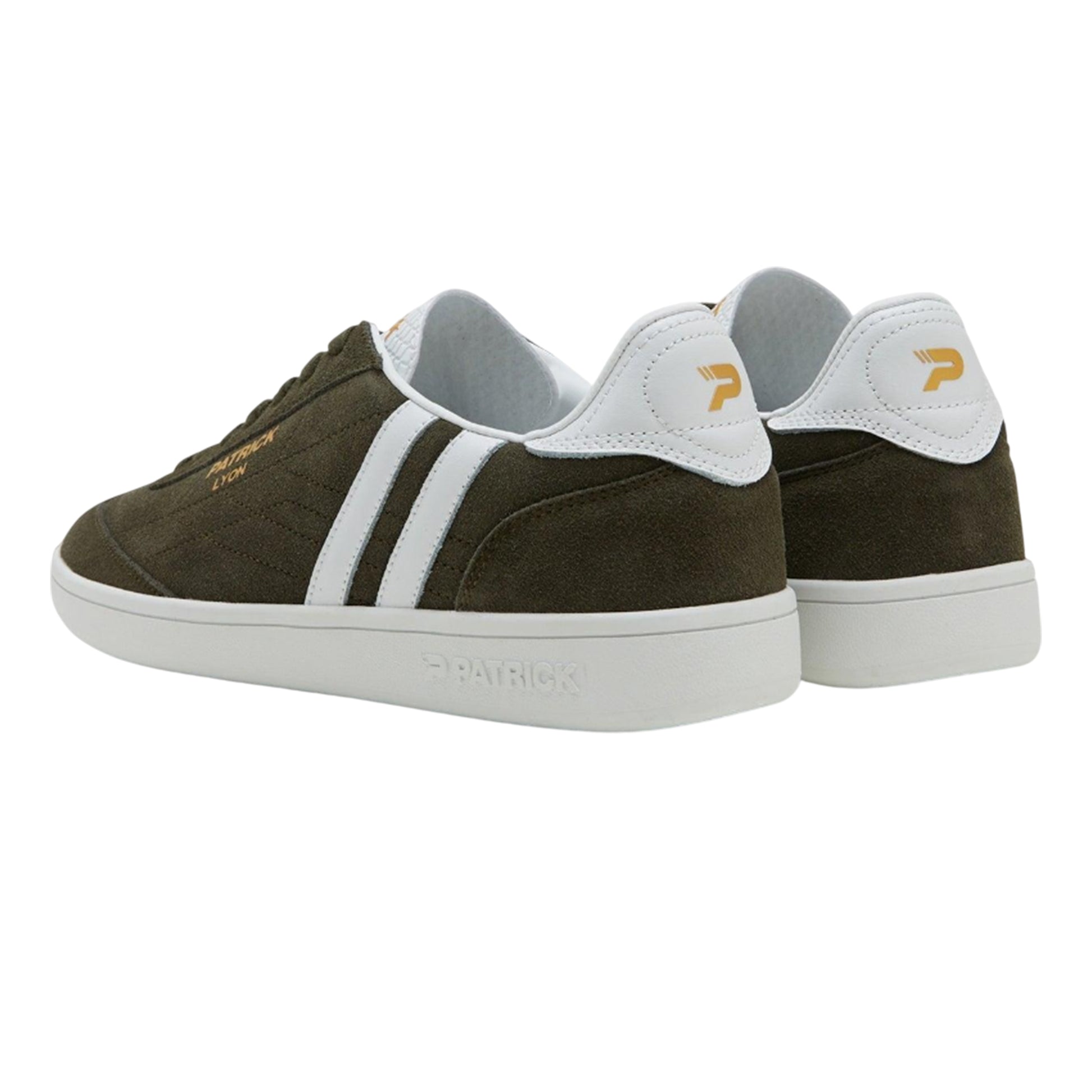 Olive-White - Back - Patrick Mens Lyon Suede Cupsole Trainers