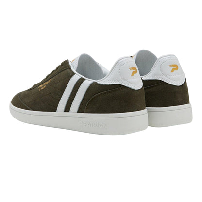 Olive-White - Back - Patrick Mens Lyon Suede Cupsole Trainers
