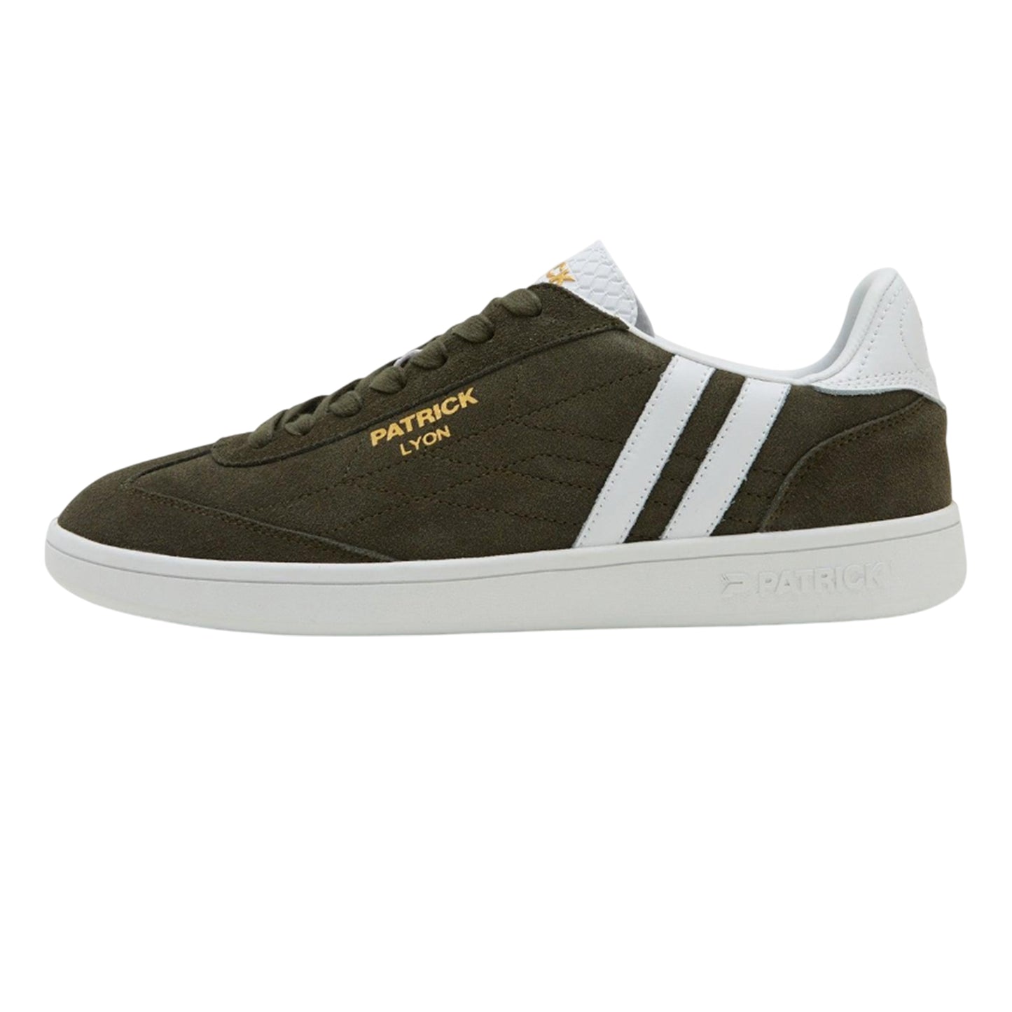 Olive-White - Side - Patrick Mens Lyon Suede Cupsole Trainers