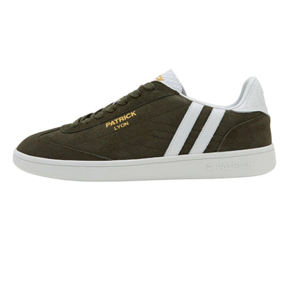 Olive-White - Side - Patrick Mens Lyon Suede Cupsole Trainers