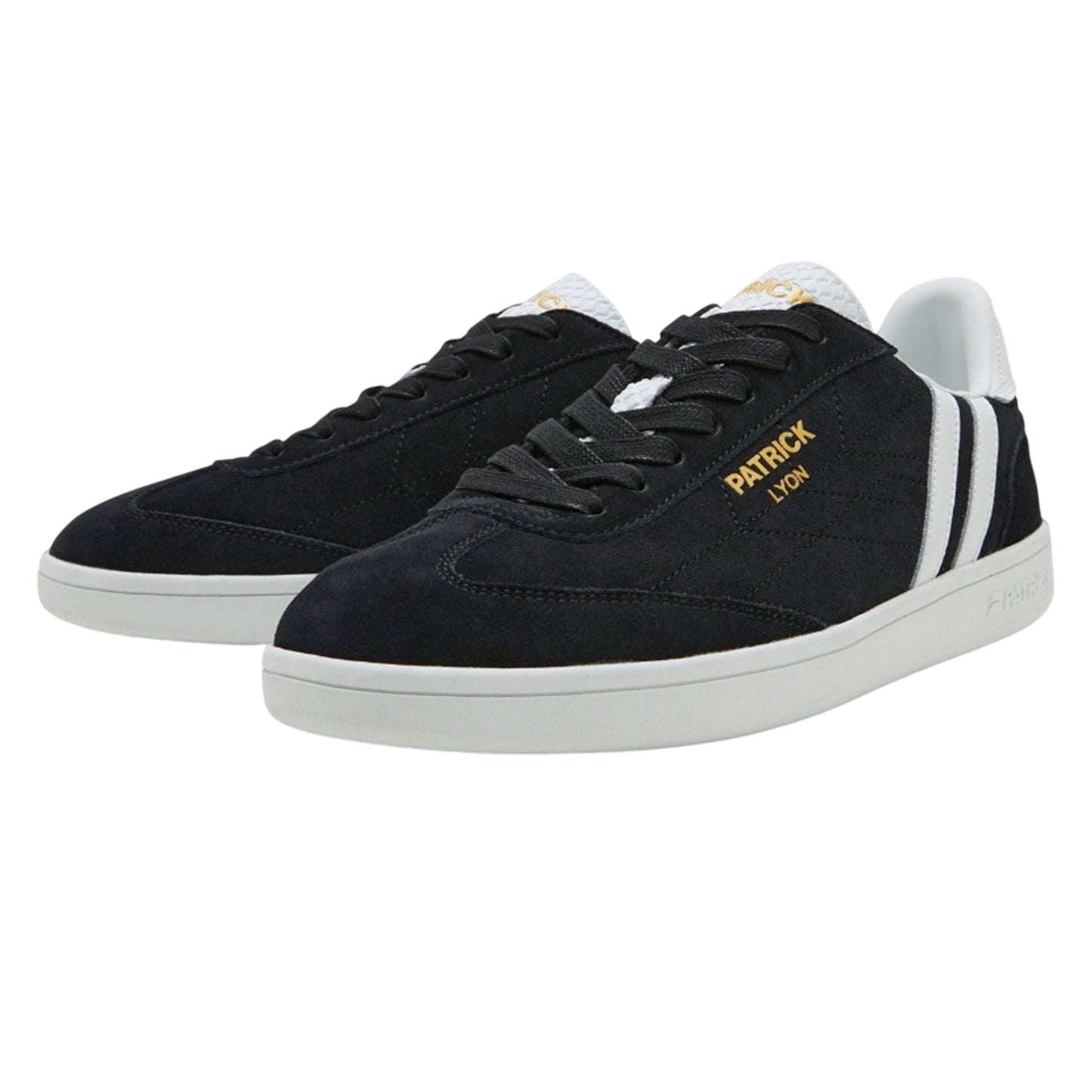 Black-White - Front - Patrick Mens Lyon Suede Cupsole Trainers