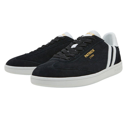 Black-White - Front - Patrick Mens Lyon Suede Cupsole Trainers