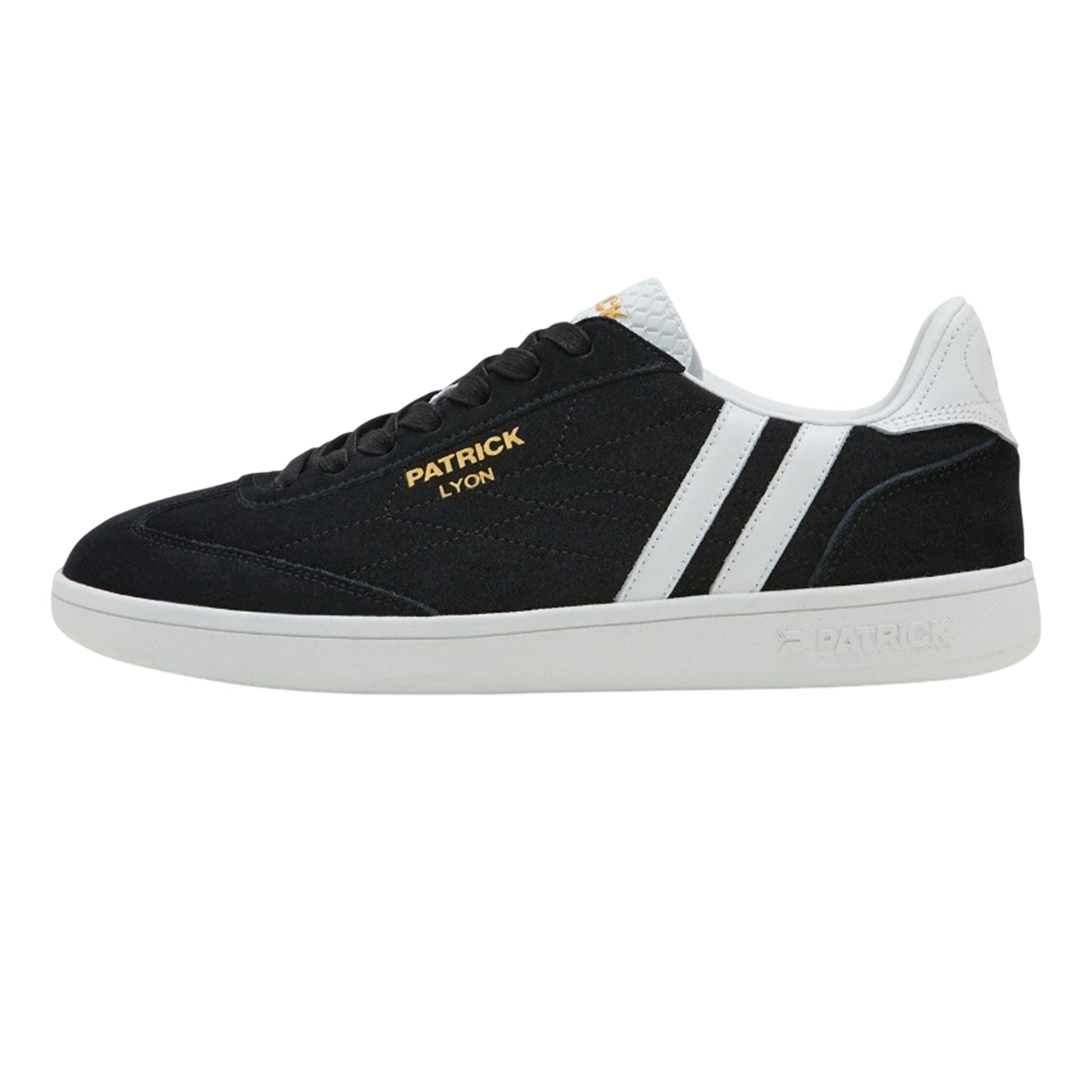 Black-White - Side - Patrick Mens Lyon Suede Cupsole Trainers