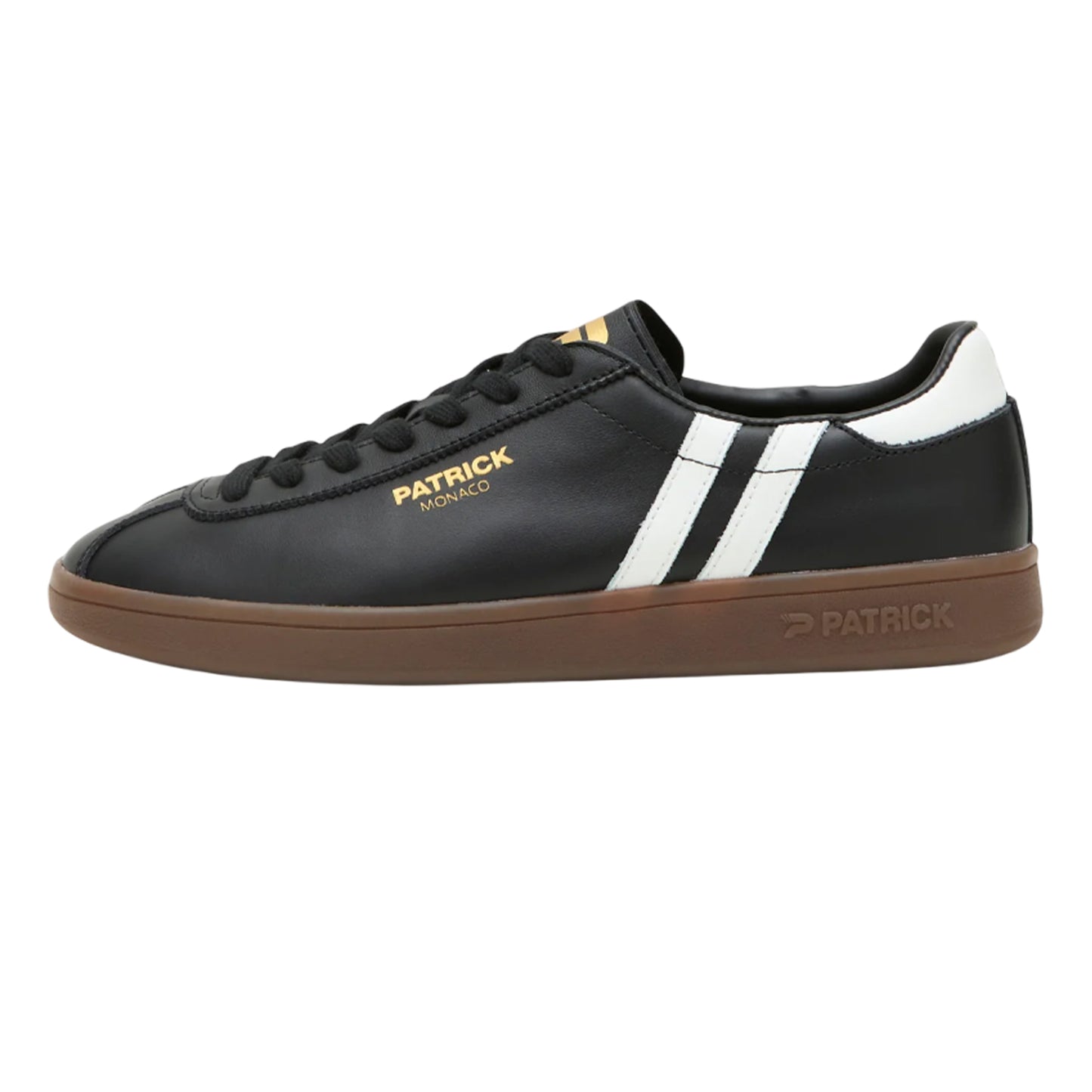 Black-White-Dark Gum - Side - Patrick Mens Monaco Suede Cupsole Trainers
